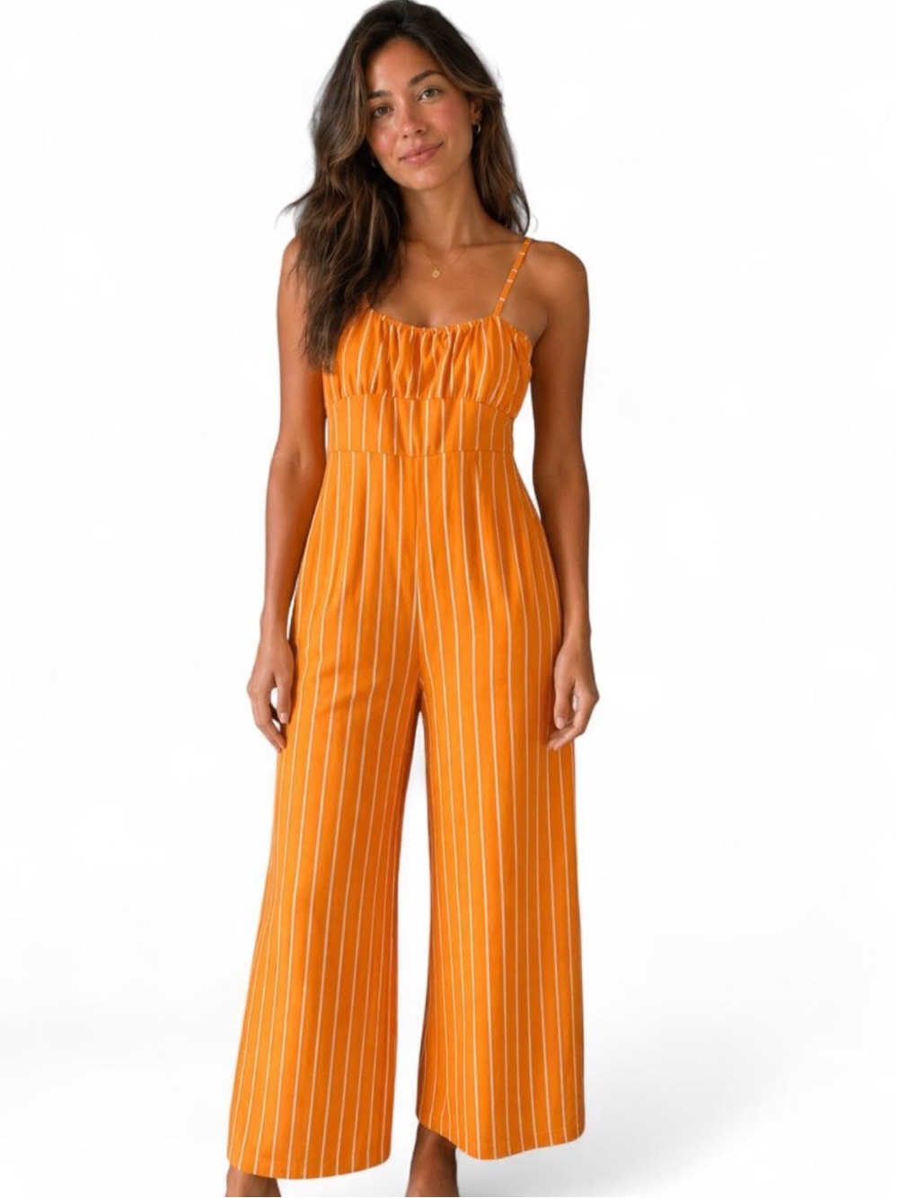 PrettyLittleThing Orange Striped Wide-Leg Jumpsuit Size 4